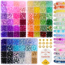 8mm Glass Beads Bracelet Making Kit, 1540pcs 70 Colors Crystal Beads for Jewelry Making, Funtopia Round Glass Beads for Bracelets and DIY Crafts, Solid and Crackle Colors