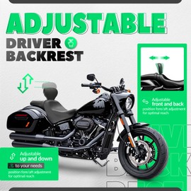 Kojem Motorcycle Rider Driver Backrest Adjustable Compatible with 2009-2023 Harley Davidson Touring Street Glide Road King Road Glide Comfort Stitch Backrest Mounting Kit