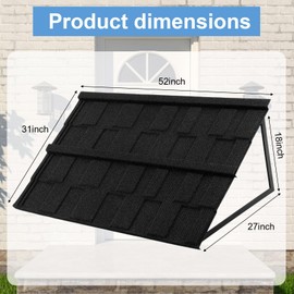 Morningro 52" x 31" Metal Awning for Door Entrance Window Awnings Exterior Triangular Frame Color Stone Tile Fixed Metal Awnings for Entry Doors Windows Balconies, Waterproof and Rustproof, Black