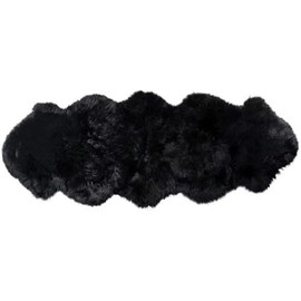 Woolous Genuine Sheepskin Rug 2x6 ft Large Double Pelt New Zealand Sheep Skin Rug Extra Thick Warm Fluffy Bedroom Rug for Living Room and Sofa (Black)