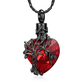Imrsanl Heart Tree of Life Urn Necklace Cremation Jewelry for Men Women Keepsake Memorial Ash Jewelry Gifts Urn Pendant (B-Red)