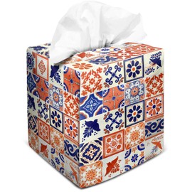 Funda de caja de pañuelos cuadrada de terciopelo decorativo para caja de pañuelos lindo y divertido cubeta, funda para caja de pañuelos mexicana de talavera
