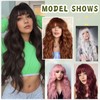 Angzon Pink Wig With Bangs Long Wavy Wigs for Women
