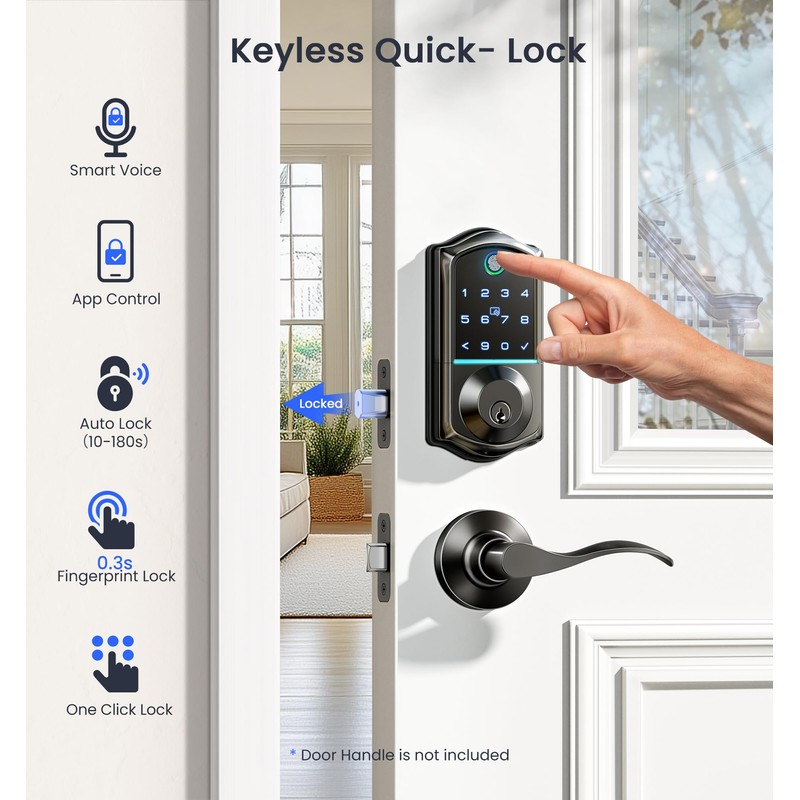Veise Wi-Fi Keyless Entry Door Lock with Fingerprint, Remote App