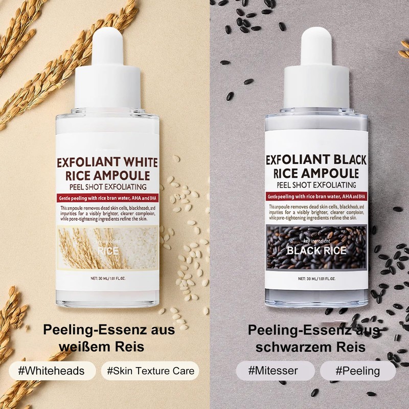 Soleneva Peel Shot Glow Rice Ampoule Duo, Rice Scrub for
