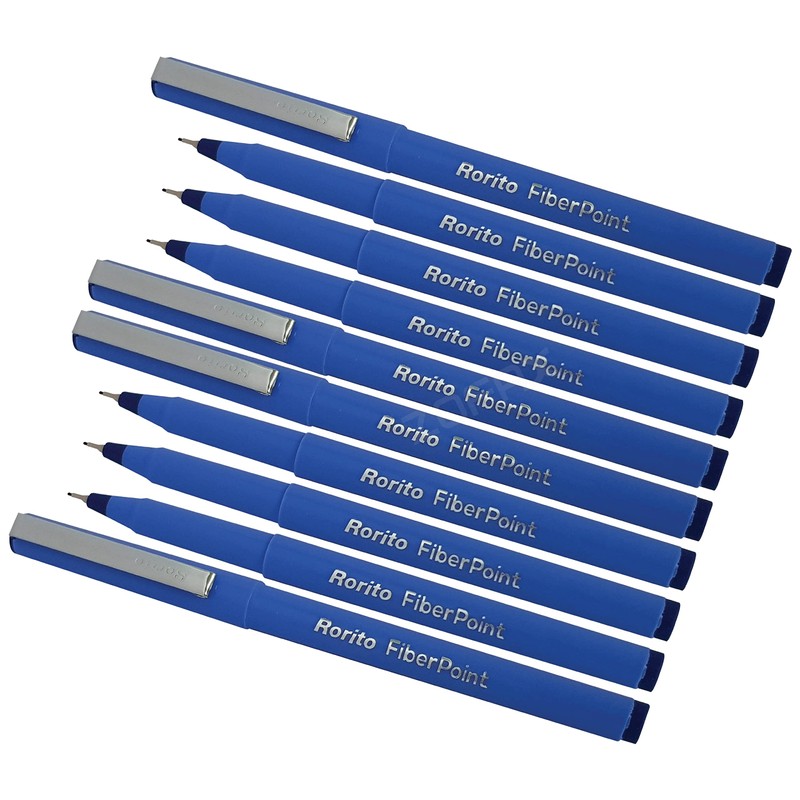 rorito 10 x 0.8mm Fiber Point BLUE Pens Smooth Fine