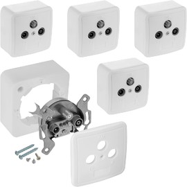 Poppstar 5x 3-Port Universal Satellite Terminal Wall Plate/SAT Wall Socket (1x CATV (cable TV), 1x SAT, 1x radio), surface-/flush-mounted, white