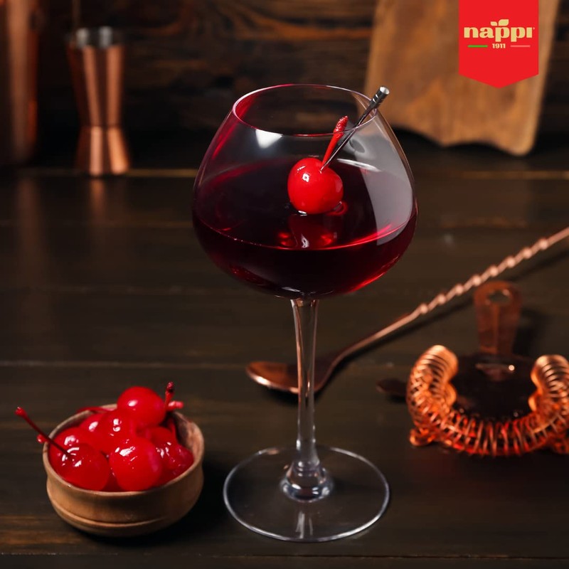 Nappi 1911, Maraschino Cocktail Cherries with Stem in Syrup, 13.76