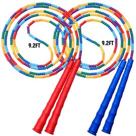 Kingcolor Cuerda de saltar, sin bobinado, longitud ajustable, cuerda de saltar suave, apta para niños, hombres, mujeres, cuerda de saltar de fitness, cuerda de saltar de 2,8 m (2 paquetes)