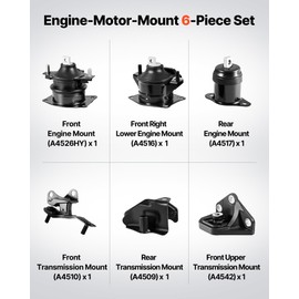 VEVOR Engine Motor Mount and Transmission Mount Kit Replacement, Set of 6, Compatible with 2003–2007 Honda Accord 2.4L L4, Replace OE# A4526HY, A4517, A4516, A4510, A4509, A4542, Secure Support