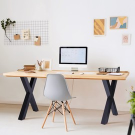 Towallmark Set of 2 Steel Table Legs, 28" H x 24" W, Heavy Duty X Frame Table Legs for Furniture/Desk/Dining Table, Industrial Country Style Black