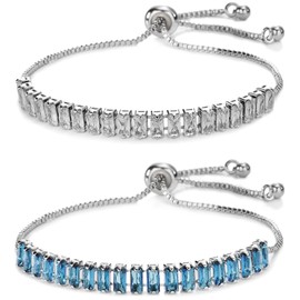 BAOKELAN Tennis Bracelets for Women Cubic Zirconia Bracelet Adjustable Slider Rhinestone Bracelets Silver+Blue