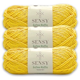 Sensy Softee - Hilo de cinta trenzada de rafia, hilo suave, 3.5 onzas, 109 yardas, 100 % poliéster, calibre 4 mediano (amarillo)