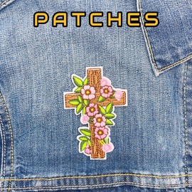 AAVEDGE Christian Iron On Patches, Flower Cross Jesus Embroidered Jeans Patches, Religious Faith Morale Applique, Sew On Patches, Iron On Patches for Clothes, Jackets, Jeans, Backpacks & Trucker Hats.