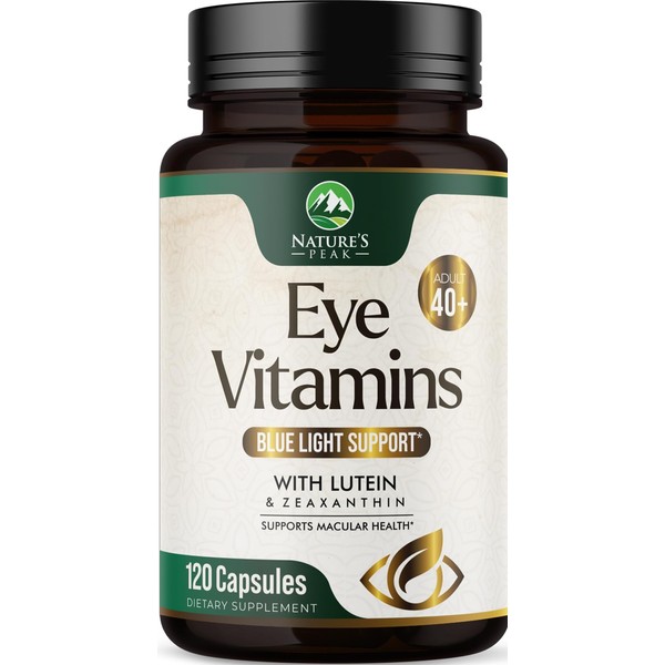 Eye Vitamins with Lutein, Zeaxanthin, Bilberry & Zinc, Supports Eye Strain, Vision Health & Dryness for Adults with Vitamins C & E, Non-GMO, Vegan Eye Vitamin & Mineral Supplement - 120 Capsules