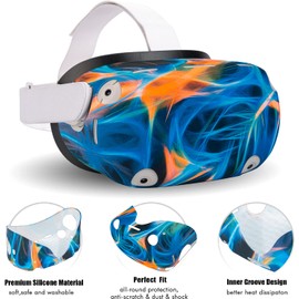 Compatible with Oculus Quest 2 Accessories, Silicone Face Cover, VR Shell Cover,Touch Controller Grip Cover,Protective Lens Cover,Disposable Eye Cover (Aurora)