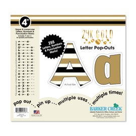 Barker Creek Letter Pop-Outs, 4" Gold, Multicolor Designer Letters for Bulletin Boards, Breakrooms, Reception Areas, Signs, Displays, and More! 4", 255 Characters per Set (1723)