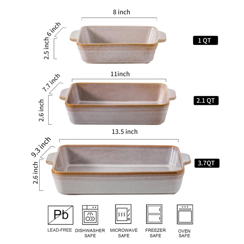 HVH 9x13 Baking Dish Set, Large Casserole Dishes for Oven,