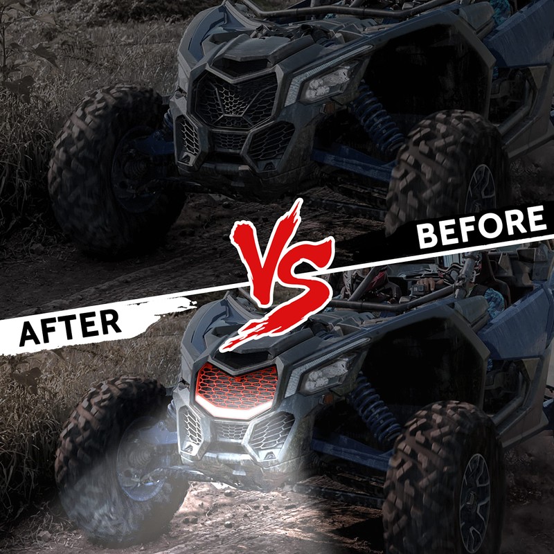 SAUTVS Front Red Grille with LED Light for Maverick X3,