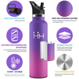 Motswedi Stainless Steel Drinking Bottle, 1 Litre BPA-Free, Drinking Bottle with Straw, Cold and Warm, Stainless Steel Drinking Bottle, Leak-Proof, Thermos Flask for Sports, Fitness, Outdoor, Yoga