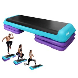 Yes4All Adjustable Workout Aerobic Exercise Step Platform Health Club Size with 4 Adjustable Risers Included and Extra Risers Options - Teal Purple