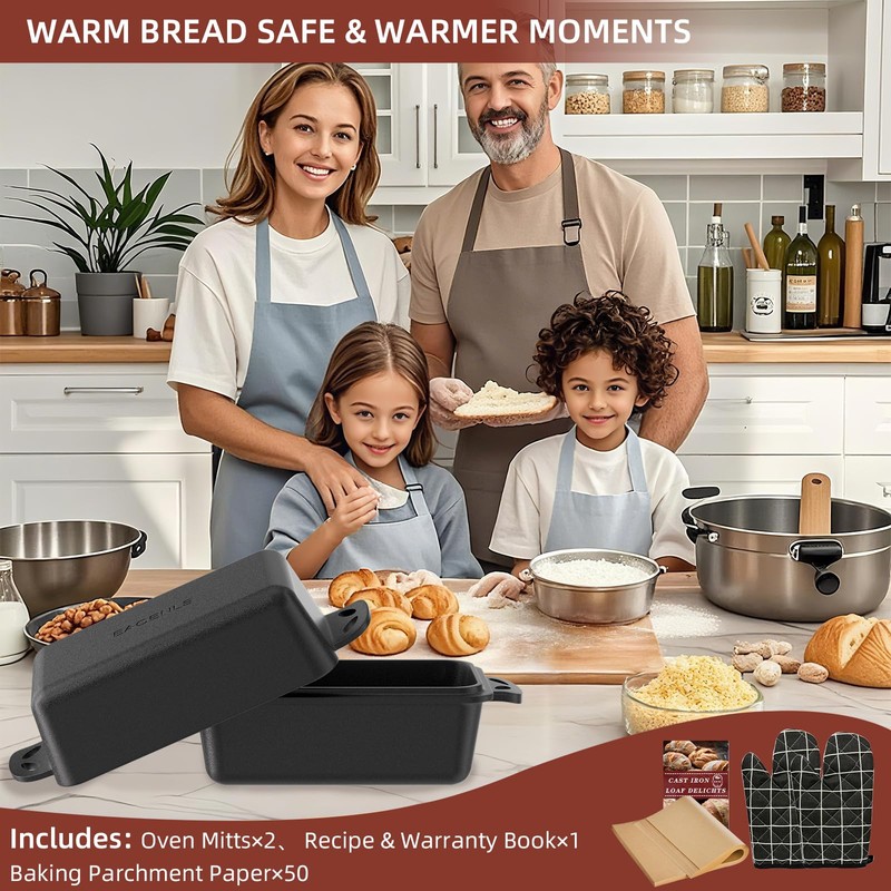 EAOENLS 9×5 Inch Cast Iron Loaf Pan with Lid, 2-in-1