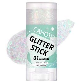 CAHOTO Rainbow Face Body & Hair Glitter Stick for Singer Concerts Outfit, Iridescent Glitter Gel for Women, Sparkling ologographic Chunky Sequins for Christmas Rave Festival Halloween Carnival, 0,56oz