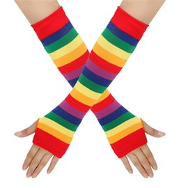 XCJIKUKE Gothic Women Knit Fingerless Gloves Punk Rainbow Sleeves Y2k Arm Warmers