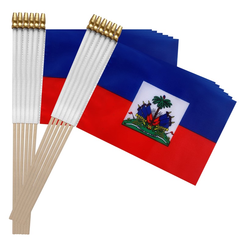 TSMD Haiti Stick Flag Haitian Small Mini Hand Held Flags,5x8
