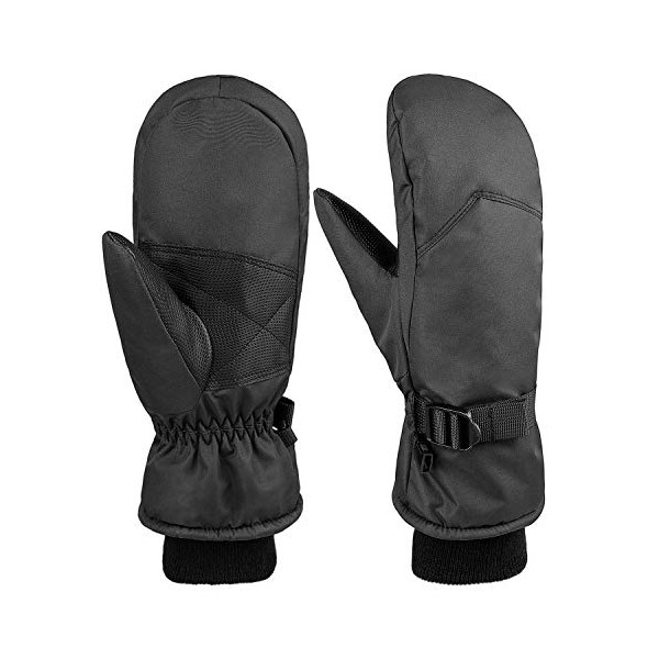 Skiing Gloves,Waterproof SnowStoppers Thermal Mittens in Winter Skiing/Snowmobile/Cycling/Hiking/Climbing Warm for Girls and Boys Black(L)