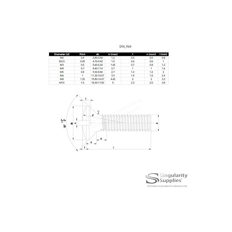 M3 (3mm x 30mm) Slot Raised Countersunk Machine Screw (Bolt)
