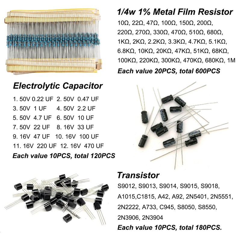 Cermant 1400Pcs 6 Values Electronics Component Assortment Kit，Electrolytic Capacitor, LED