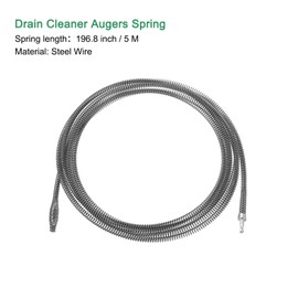 sourcing map 1 Pcs Drain Clog Remover 196.8 inch 5 M 10mm Thick, Drain Augers Hair Remover Spring Cable with Electric Drill Connector, Plumbing Snake for Kitchen Sink, Bathtub Drain Toilet