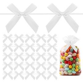White Twist Tie Bow, 30 Pcs Small Bows for Crafts, Christmas White Bows for Gift wrapping, Mini Pretied Satin Ribbon Bows, Twist Tie Bows for Treat Bags Premade Tiny Bows for Gift DIY Cookie Candy Bag