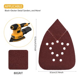 Pack of 50 Sandpaper Triangle Sanders, 80 Grit 12-Hole Sanding Pads Velcro Sandpaper Delta Sanders Sanding Sheets for Triangle Sanders 135 x 95 mm