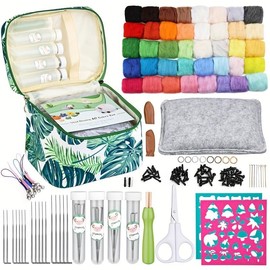 Needle Felting Kit, Wool Roving 40 Colors Set, Needle Felting Starter Kit, Needle Wool Felting Tools Kit with 2 Exquisite Storage Bags, Wool Felt Tools for Felted Animal Needle Felting Supplies