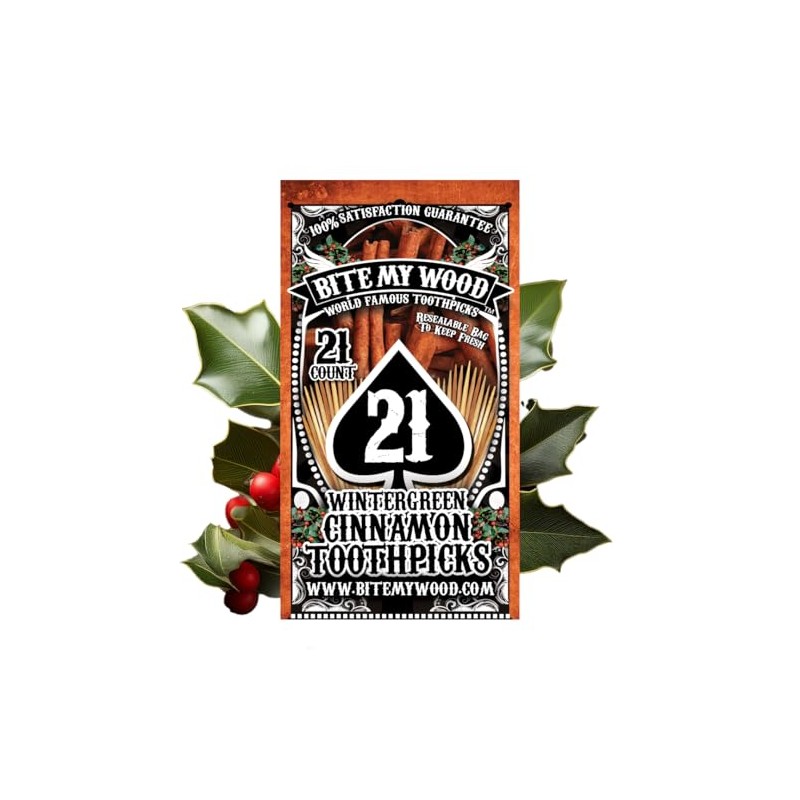 BiteMyWood Wintergreen Toothpicks, 21 Count X 3 Bags Resealable Bag