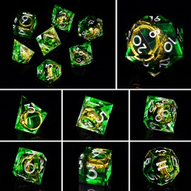 ORUZA Lord of the Ring DND Dice Polyhedral D&D Dice Set for Dungeons and Dragons RPG MTG Table Games Green and White 7 Pieces