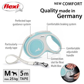 Flexi New Comfort Tape Grey & Light Blue Medium 5m Retractable Dog Leash/Lead for dogs up to 25kgs/55lbs