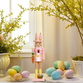 Wooden Nutcracker Decoration - 12-Inch Bunny Nutcracker Statue Easter Decor,Indoor Outdoor Spring Scene Props Collectible Figurine for Garden, Dining Table