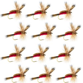 The Fly Fishing Place Red Humpy Classic Trout Dry Fly Fishing Flies - Set of 12 Flies Size 14
