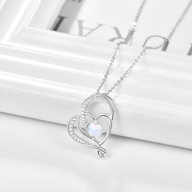 TANGPOET Opal Necklace 925 Sterling Silver Love Heart Pendant, Valentines Day Jewellery Gifts for Women Ladies Girls
