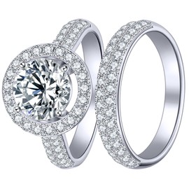 KSTYLE Moissanite Wedding Rings for Women Engagement Rings 3.25ct | D Color-VVS1 | S925 Sterling Silver Diamond Rings, 18K White Gold Plated Moissanite Bridal Sets Promise Rings for Her, Size #6