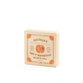 Maruxaina. Razor Clams in Spanish Olive Oil, Garlic & Chili. 6/8 pieces. 110g (3.88oz). Pack of 12.