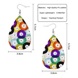 Vosach Earrings For Women Music, Retro Watercolor Colorful Music Record Graffiti Fashion Leather Teardrop Earrings Lightweight Earrings For Women Friends Bridal
