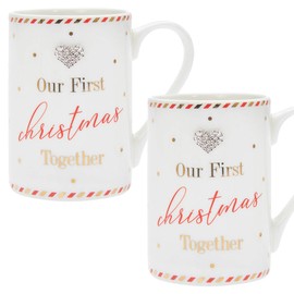 Mad Dots Set of 2 Boxed Christmas Mugs with Diamante Heart - 1st Christmas Together