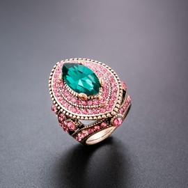 CKHAO Women Ring - 32mm Big Size Antique Gold Plated Turkish Style Green Pink Gemstone Vintage Ring Women Jewelry J0769GreenPink (9)