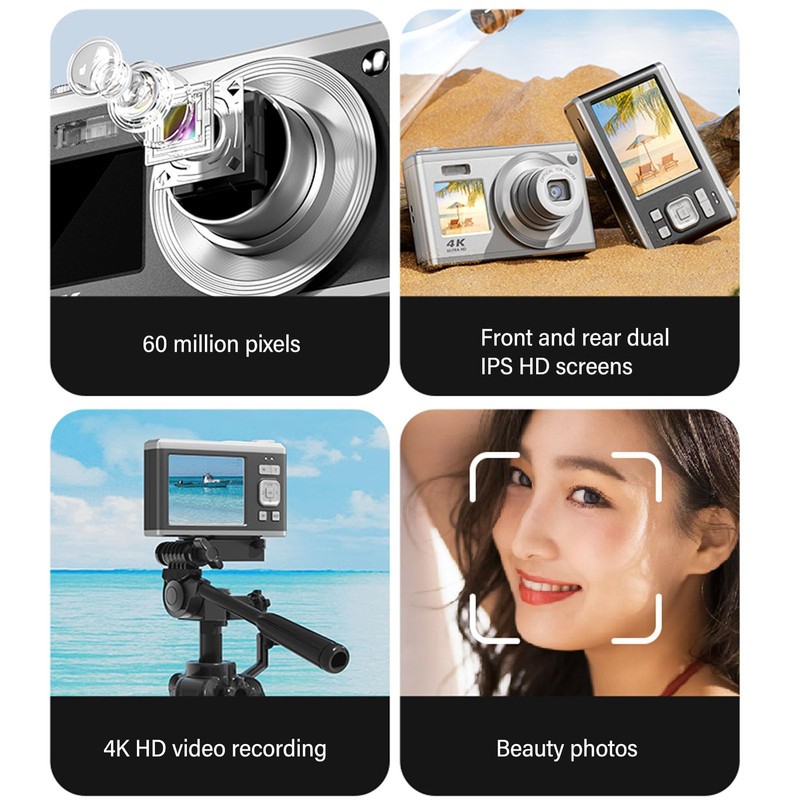 Digital Camera, 2.88 Inch IPS Screen 4K 60MP Compact Camera