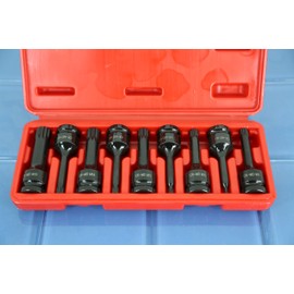 TEMO 9 pc Spline 12 Point 3 Inch Long Black Impact Bit Socket Set 1/2 Inch Square Drive Auto Repair Tool