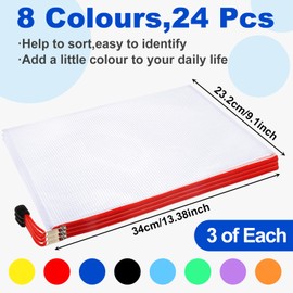 Partideal 24 Pcs A4 Zip Wallets,Plastic Zip File Folders Mesh Document Zip Lock Bags for School Supplies Office Homework Travel Storage
